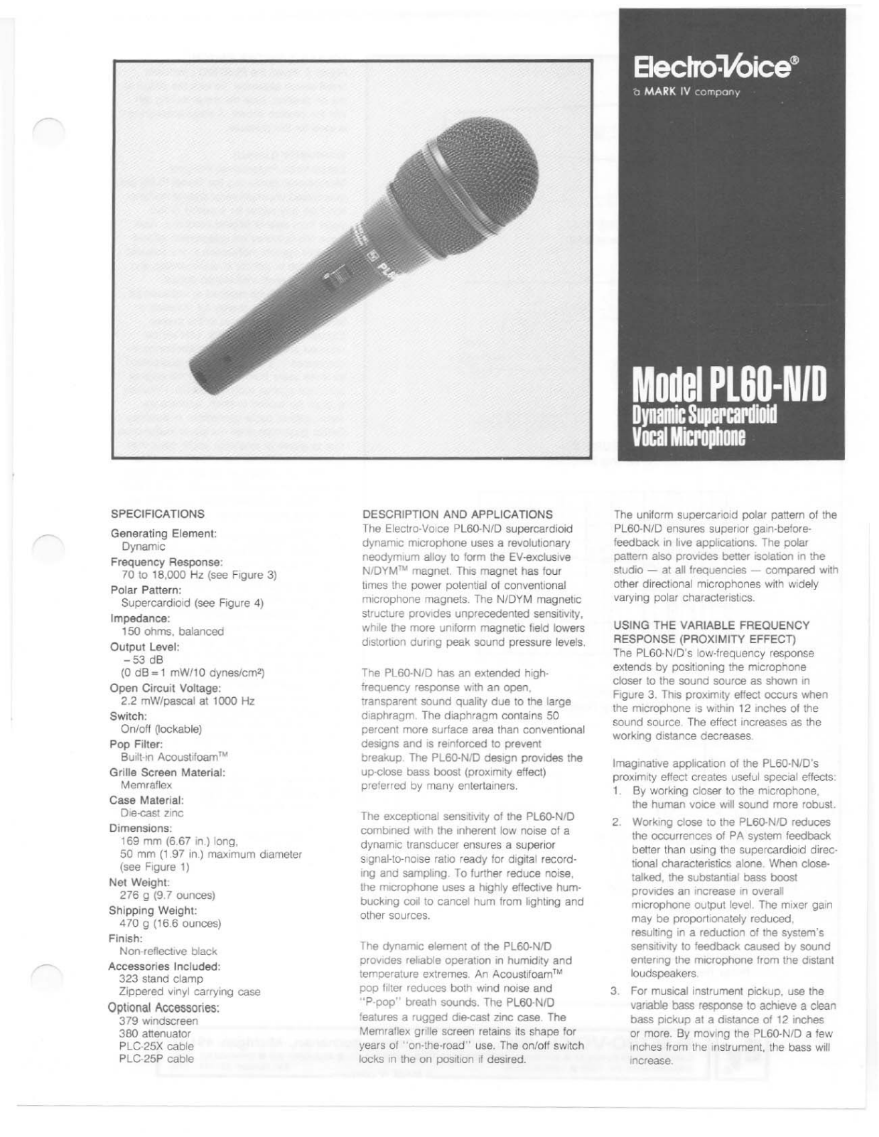 Electro-Voice PL60-N-D User Manual