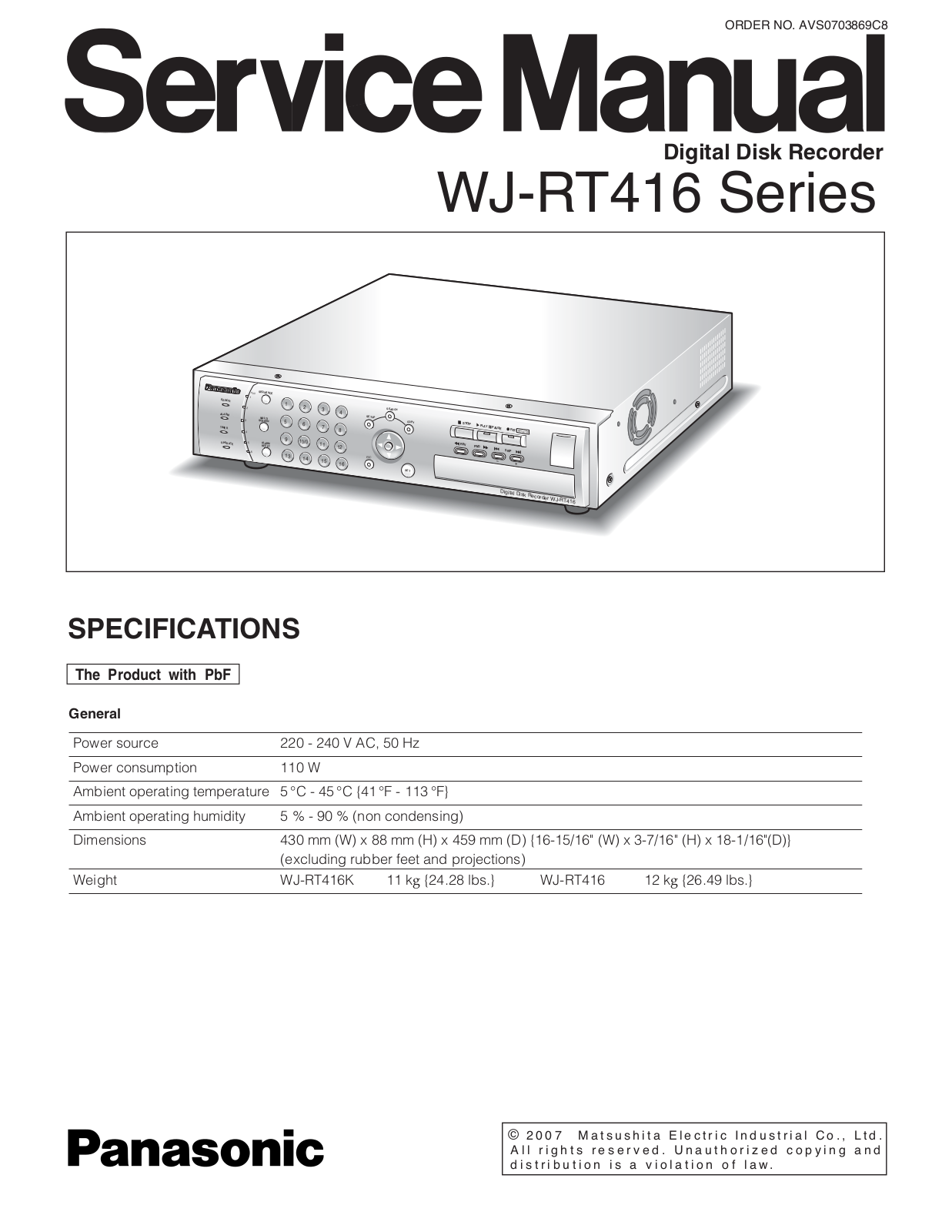 panasonic _WJ-RT416_Digital_Disk_Recorder Datasheet - ManualMachine.com
