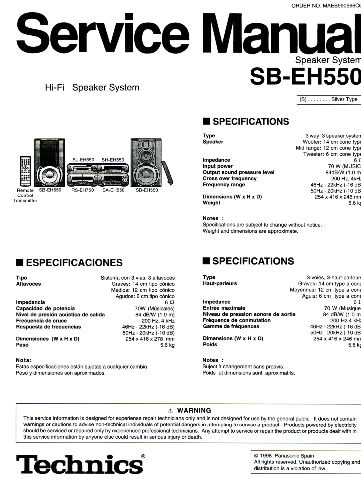 Technics SB-EH550 Service Manual