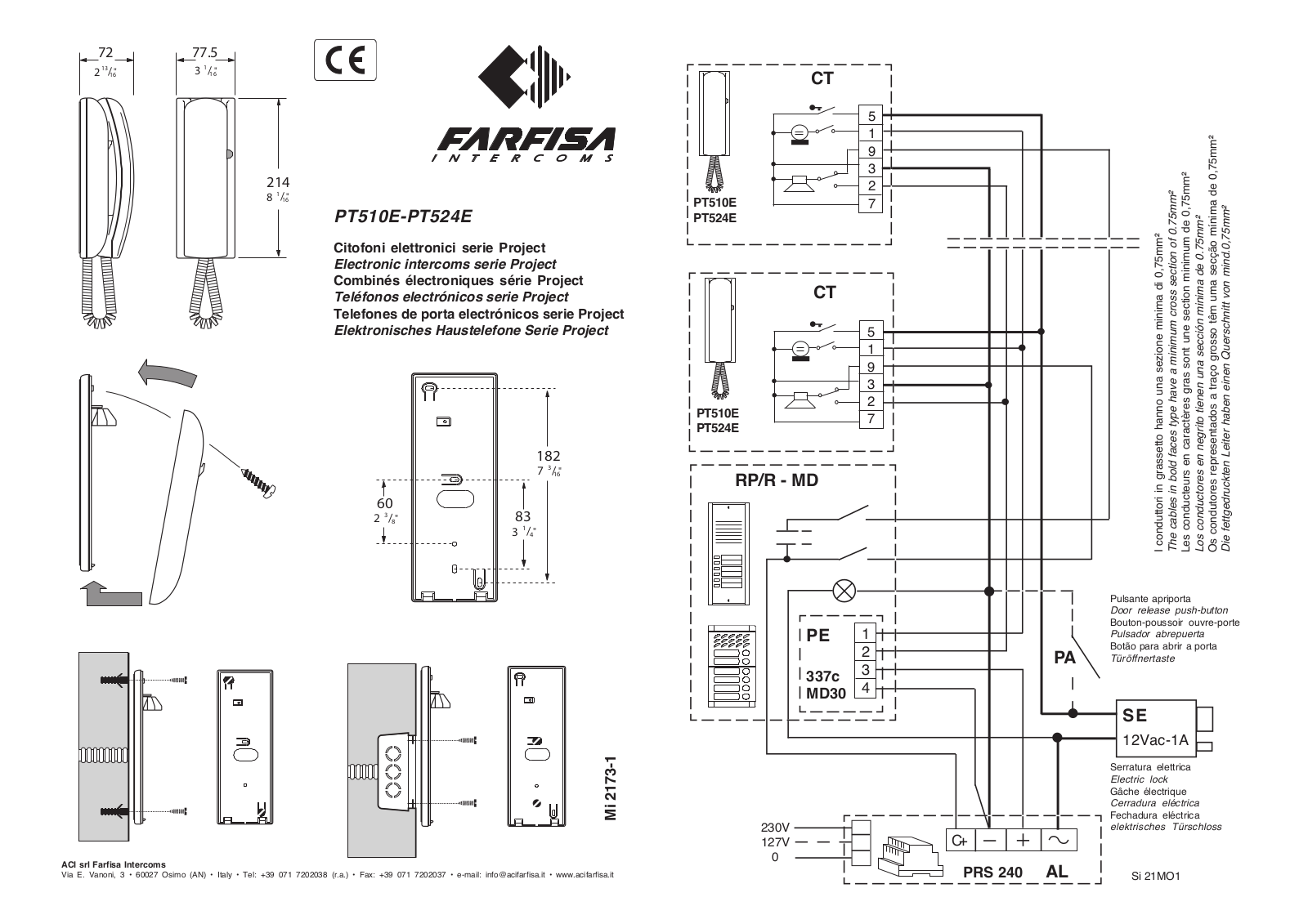 Farfisa PT510E, PT524E Wiring Diagram