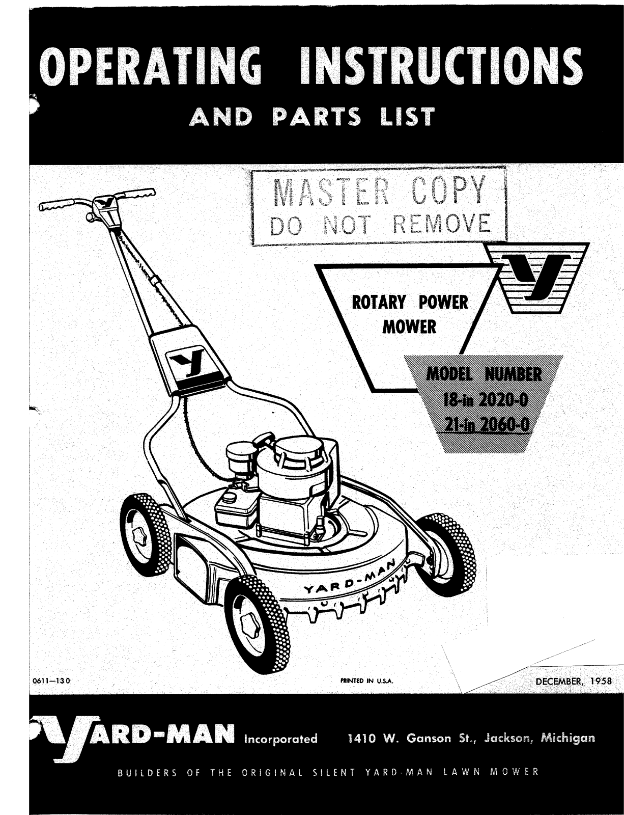 yard-man 2020-0, 2060-0 operators Manual