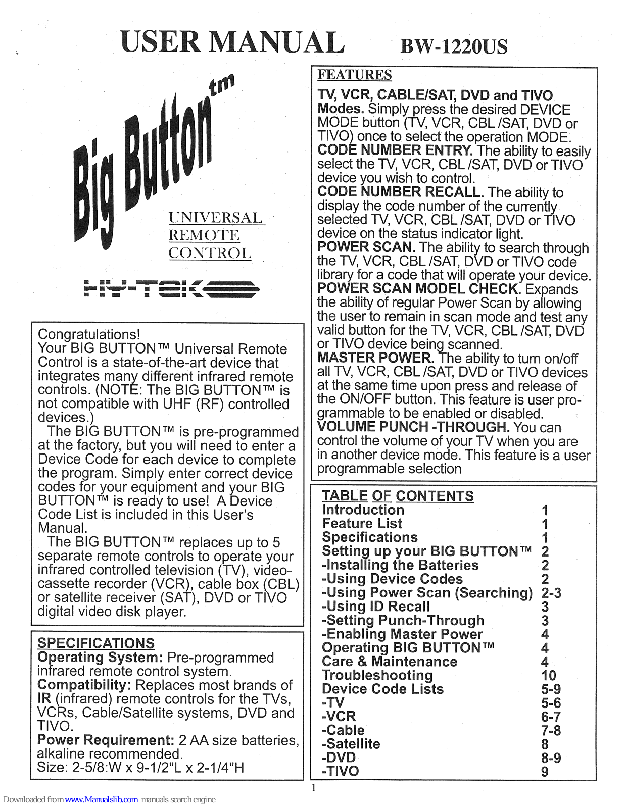 Big Button BW-1220US User Manual - ManualMachine.com
