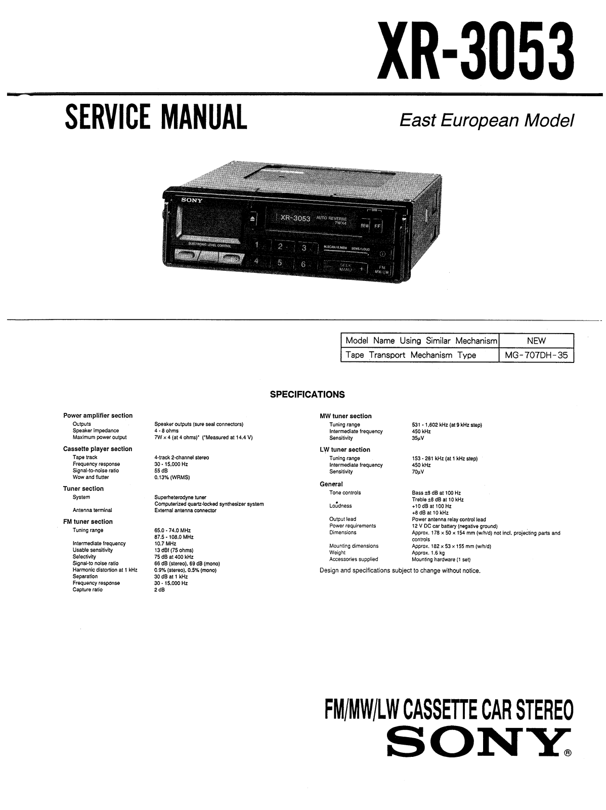 Sony XR-3053 Service Manual