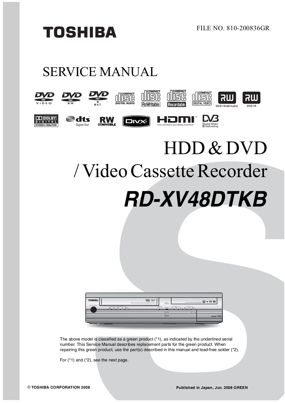 TOSHIBA RD-XV48DTKB Service Manual