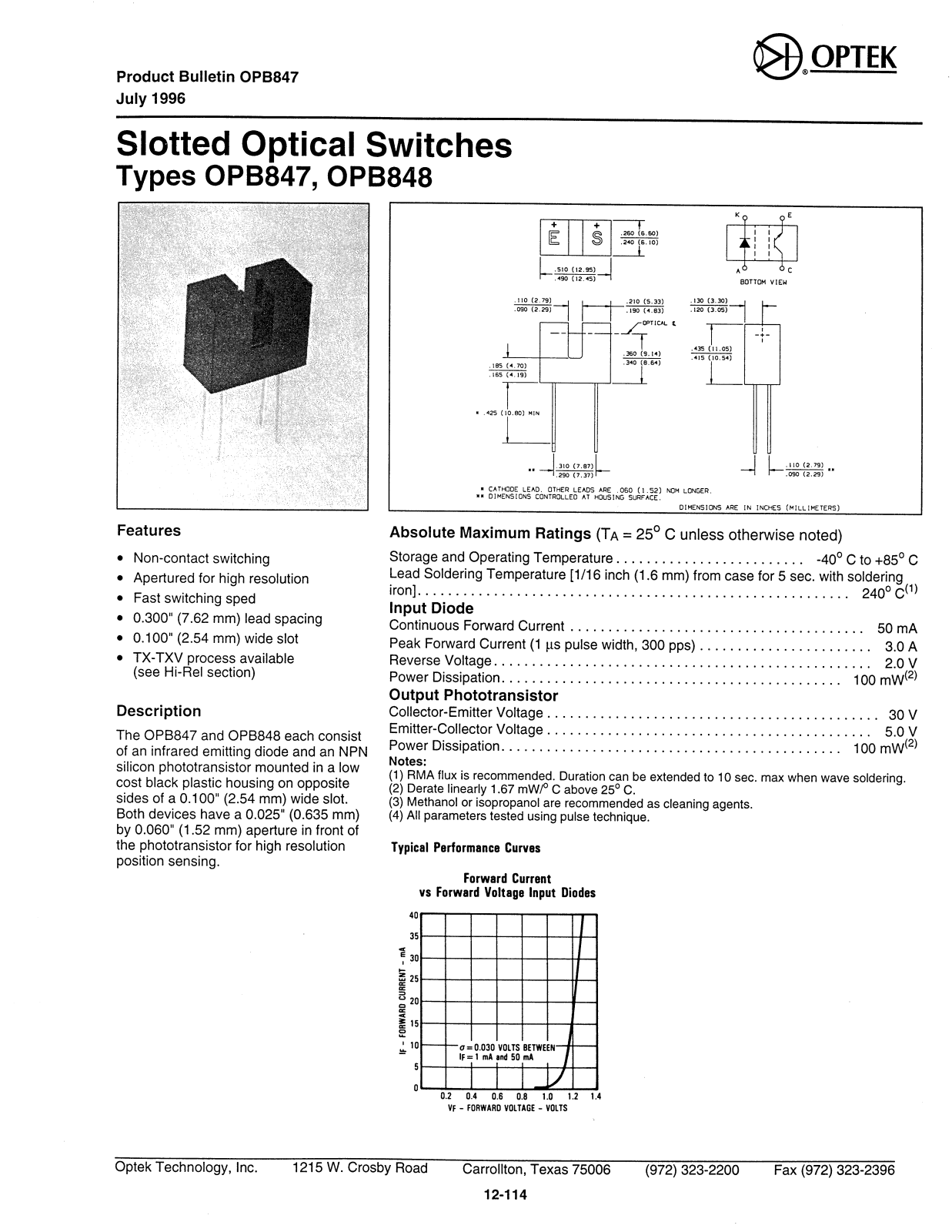 Datasheet OPB848, OPB847 Datasheet (OPTEK) - ManualMachine.com
