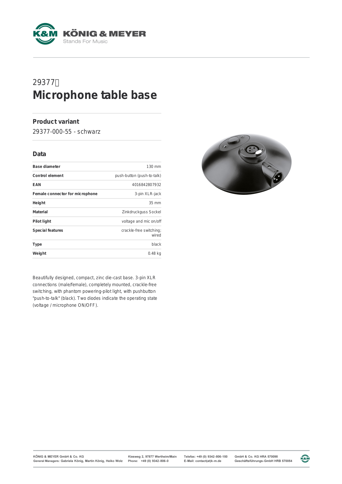 K&M 29377 Data Sheet