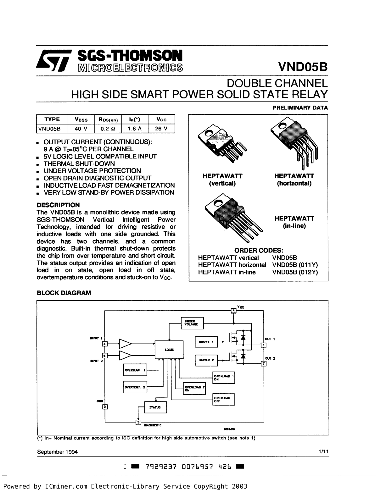 SGS-THOMSON VND05B Technical data