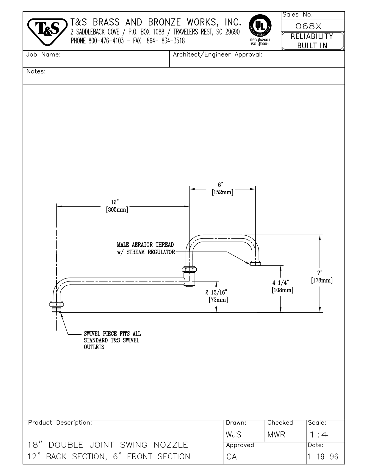 T & S Brass & Bronze Works 068X General Manual