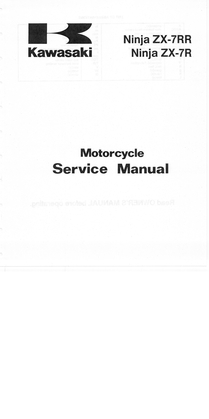 Kawasaki Ninja ZX7R, Ninja ZX7RR 1996-2003 Service Manual
