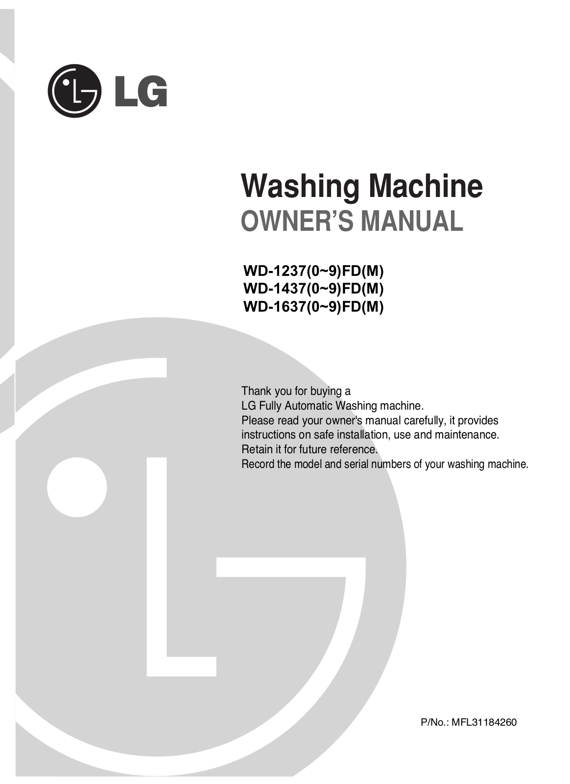 LG WD-14376FD User manual