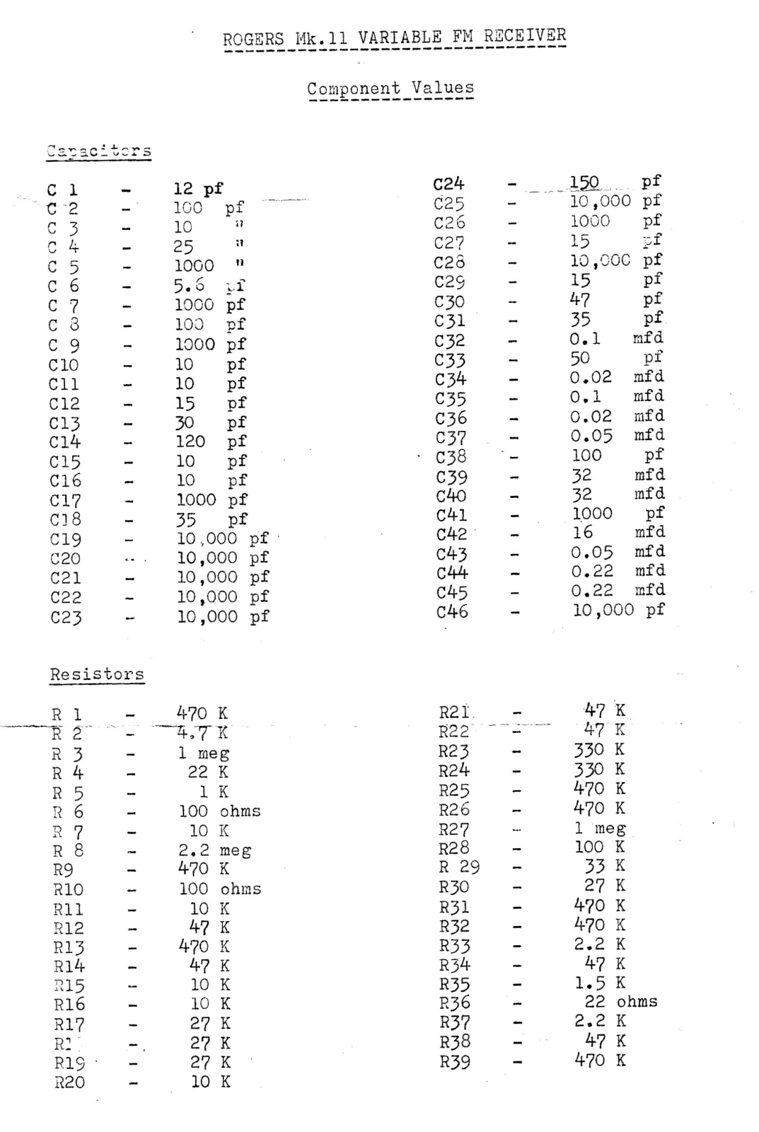 Rogers Variable FM Receiver Mk2 Service manual