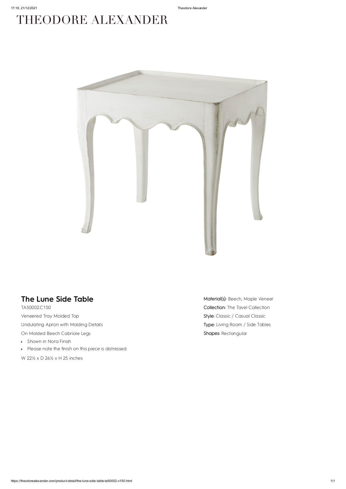 Theodore Alexander FPLJ3823 Specifications - ManualMachine.com