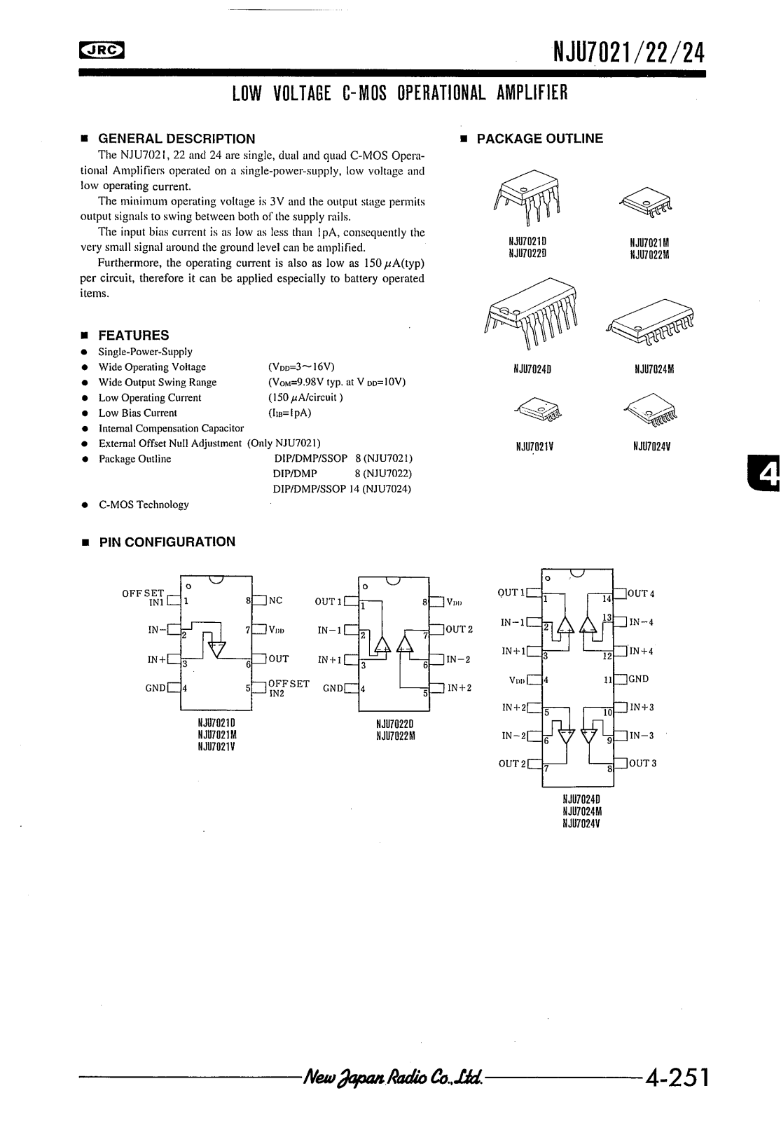 JRC NJU7021D, NJU7021V, NJU7022D, NJU7024V, NJU7024M Datasheet