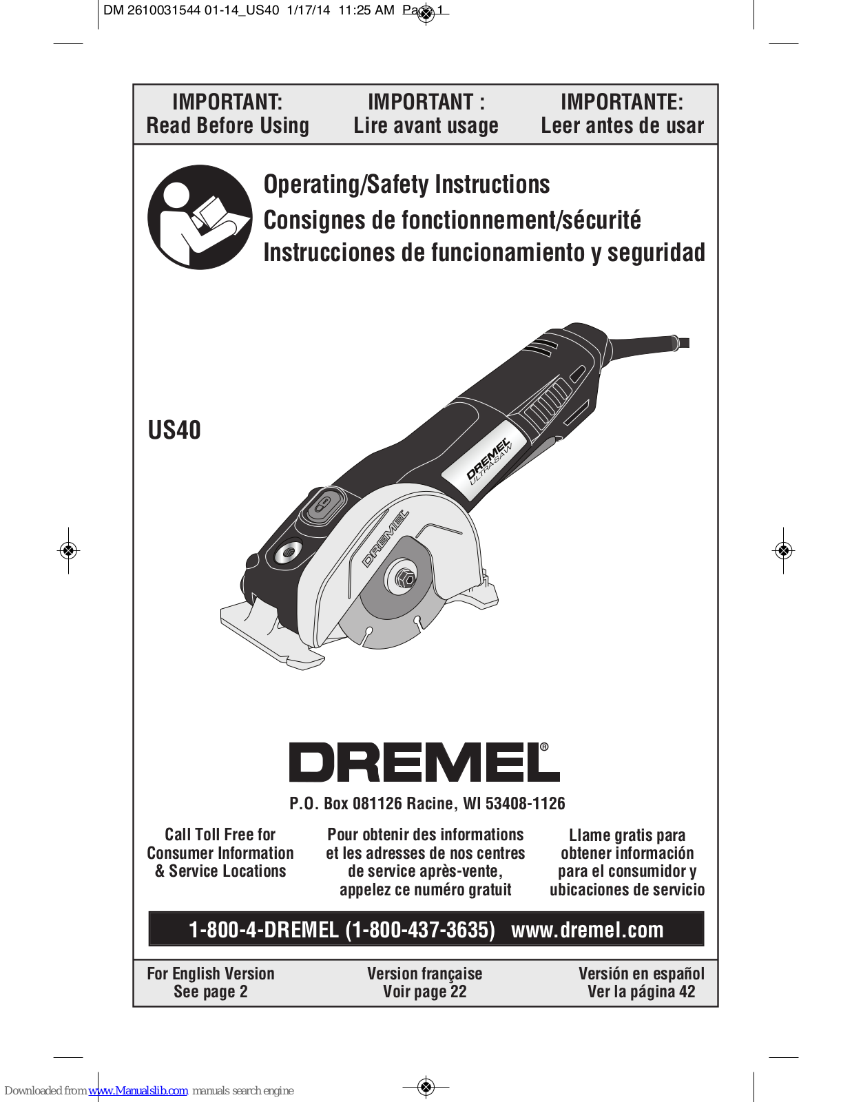 Dremel Ultra-Saw US40 Operating/safety Instructions Manual