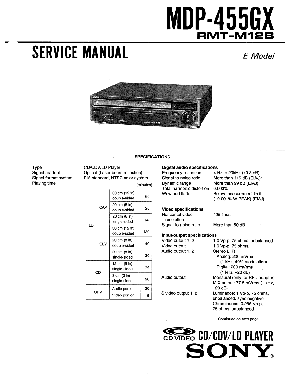 Sony MDP-455-GX Service manual