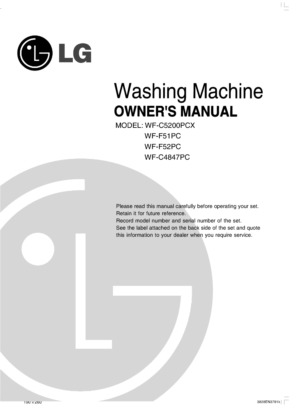 LG WF-C5200PCX User Manual