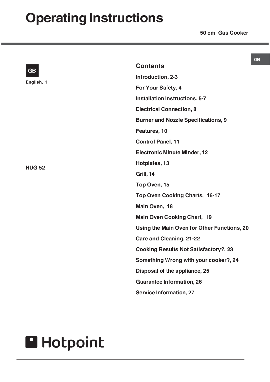 HOTPOINT HUG52X User Manual