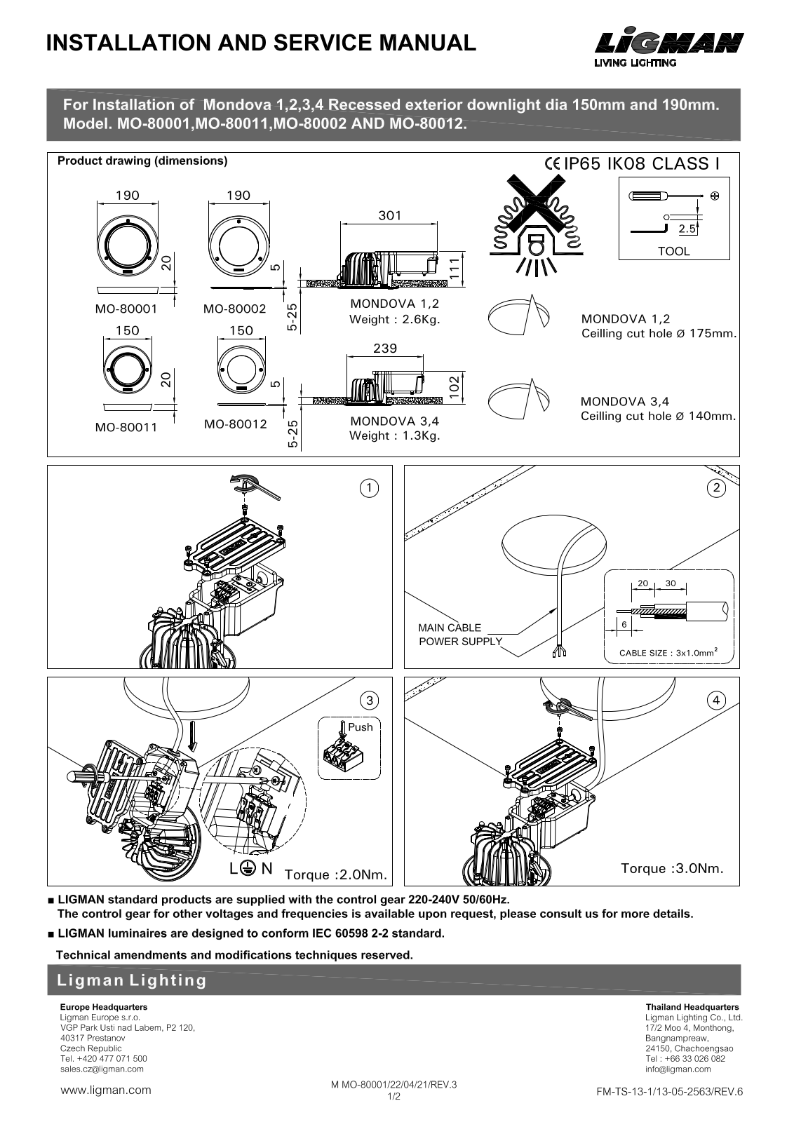 Ligman MO-80001, MO-80002, MO-80011, MO-80012 Installation Manual - ManualMachine.com
