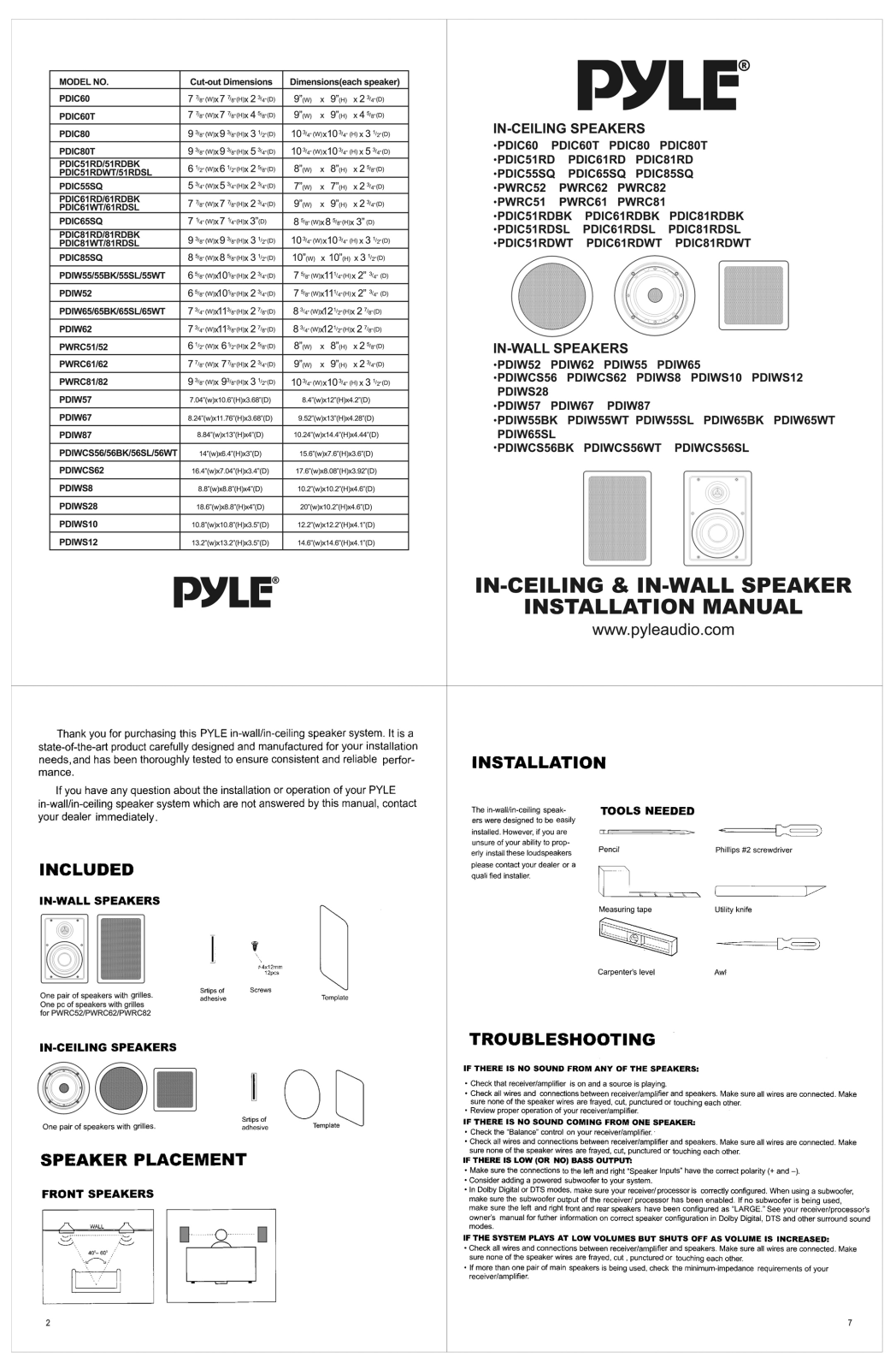 Pyle PDIW65, PDIC51RDBK User guide - ManualMachine.com