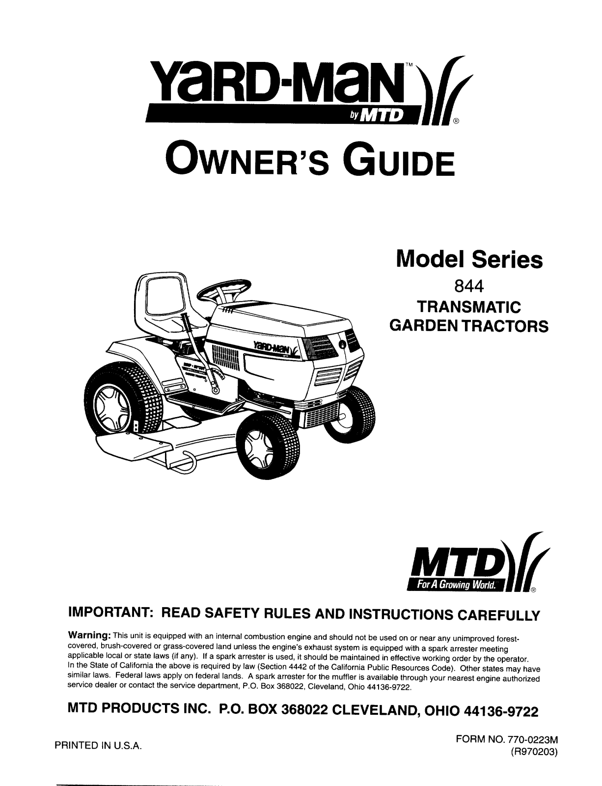 Yard-Man 844 User Manual