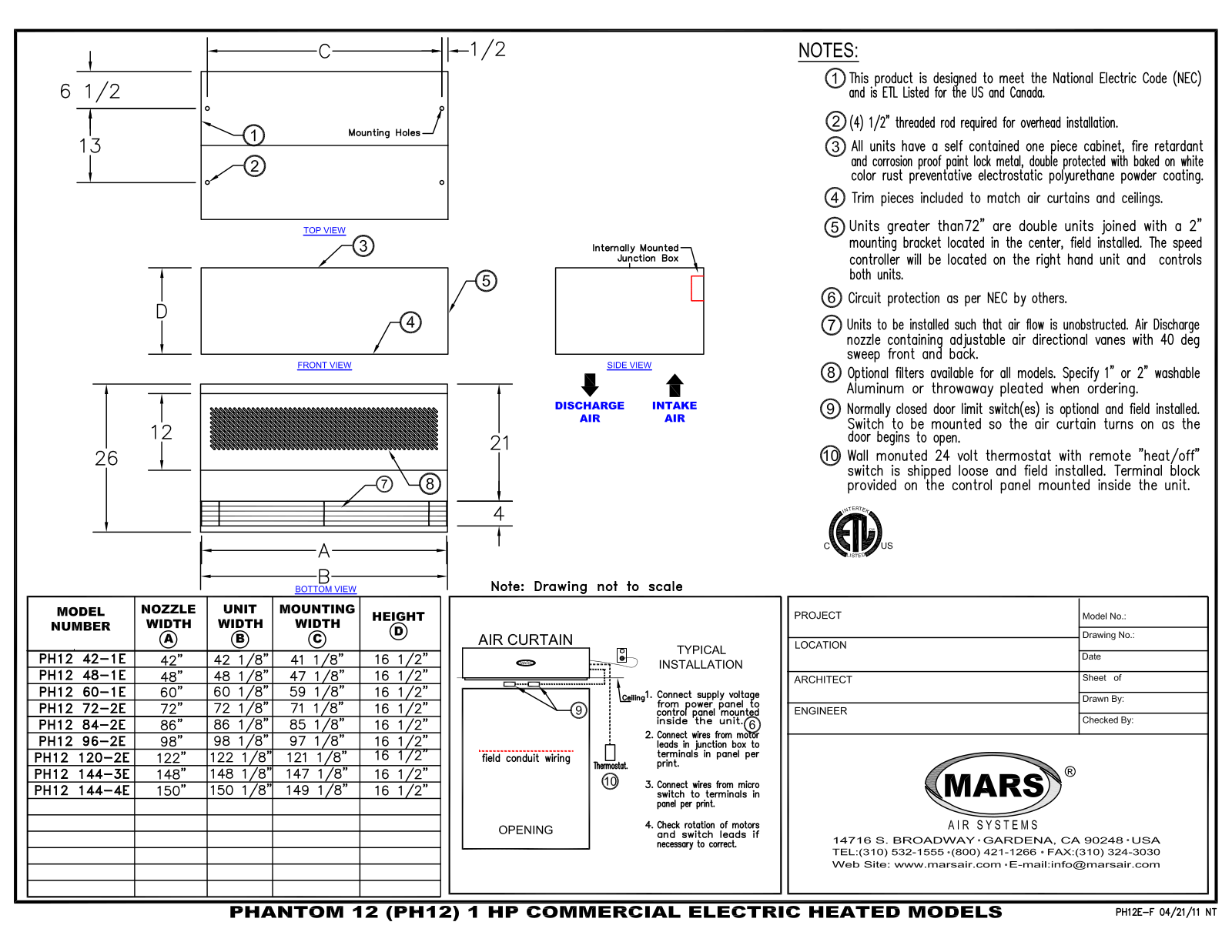 Mars Air PH12120-2E User Manual