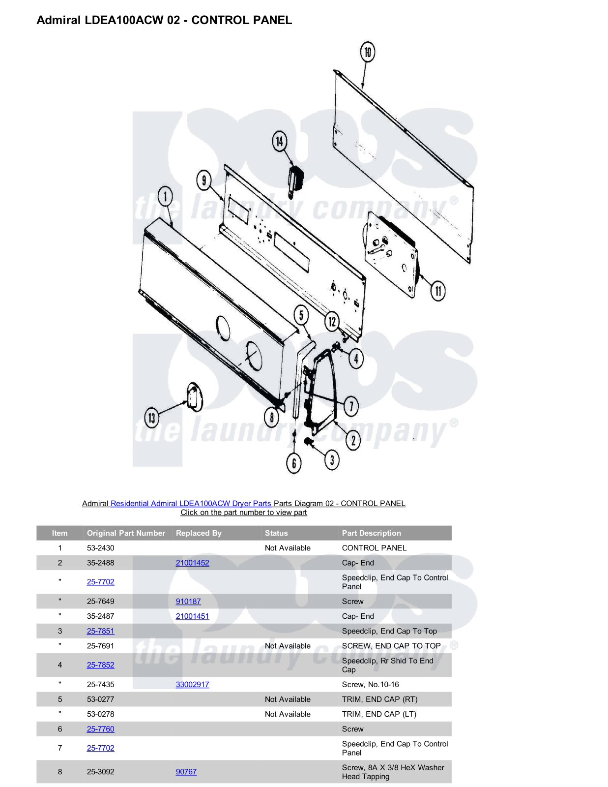 Admiral LDEA100ACW Parts Diagram