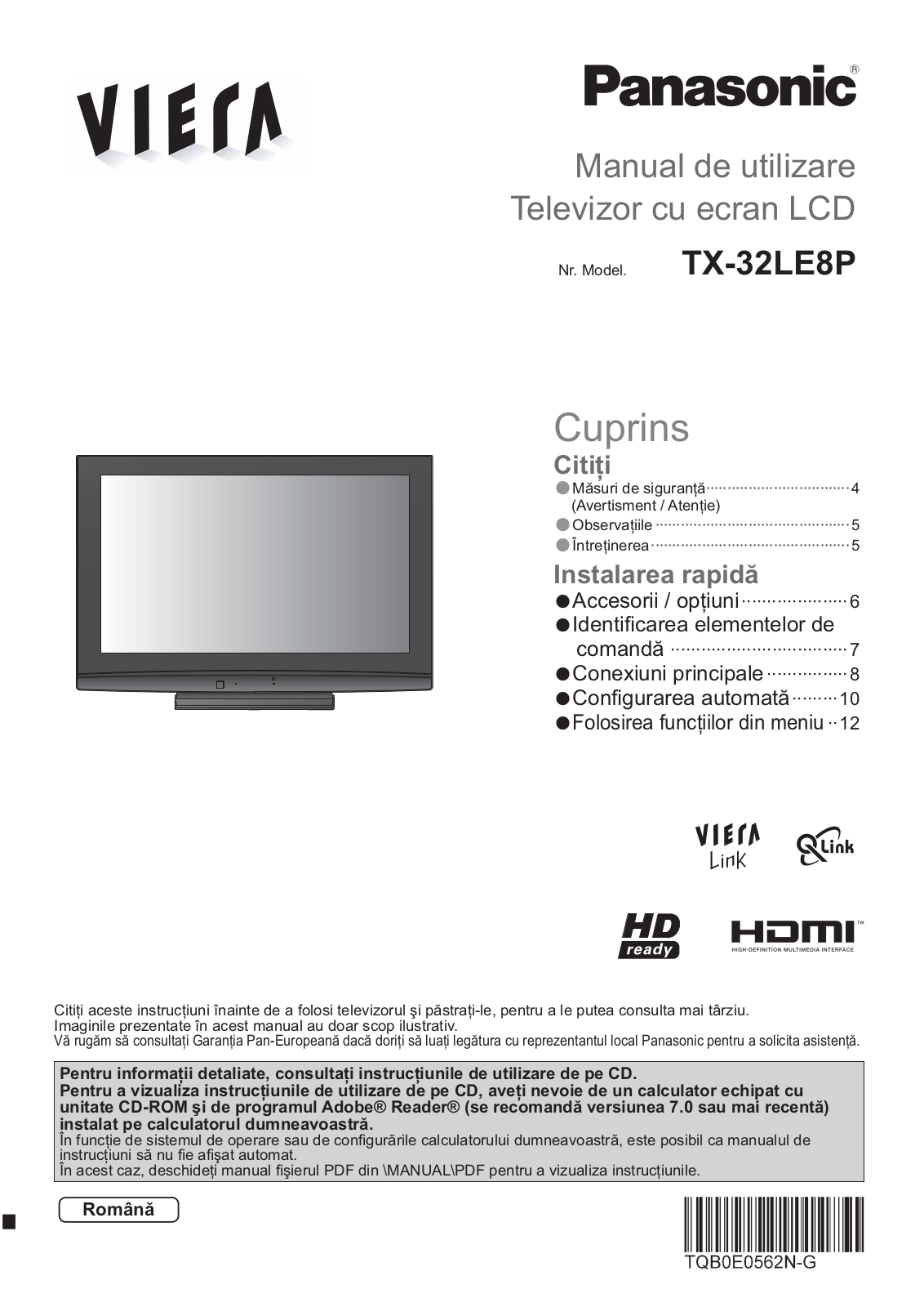 PANASONIC TX-32LE8P User Manual