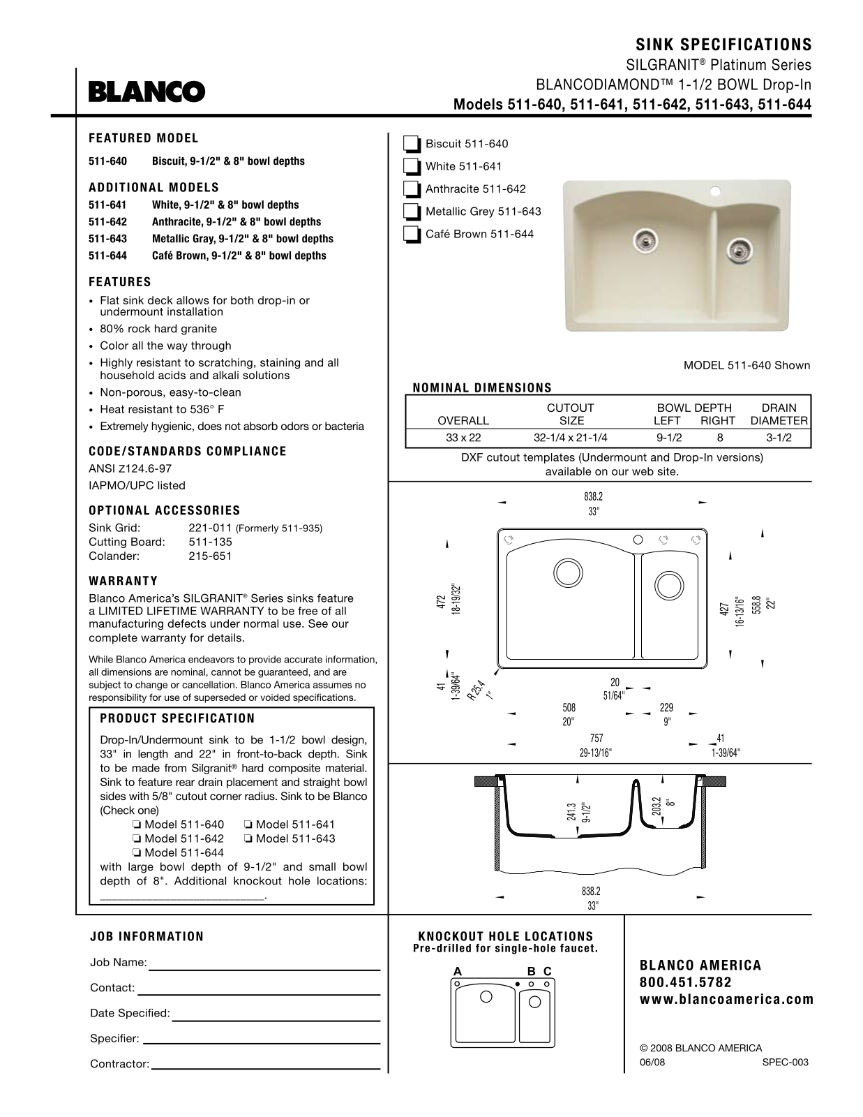 Blanco 511-642, 511-641, 511-644, 511-643, 511-640 User Manual