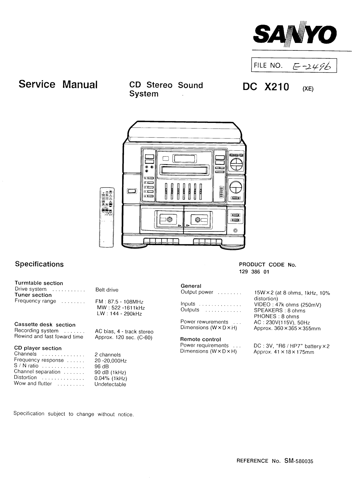 Sanyo DCX-210 Service manual