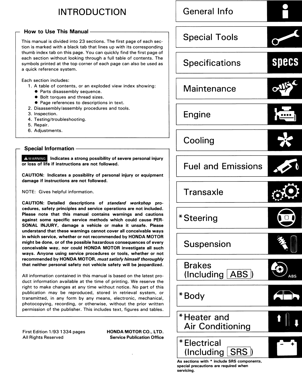 Honda Accord 1993 User Manual