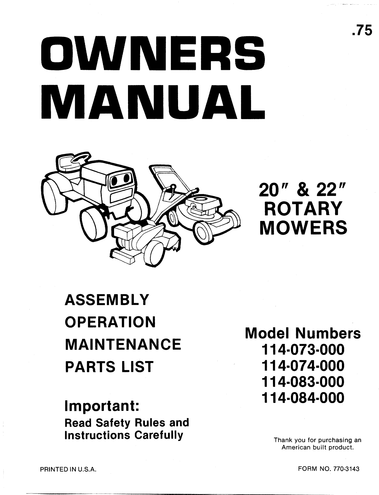 MTD 114-073-000, 114-084-000, 114-083-000 User Manual