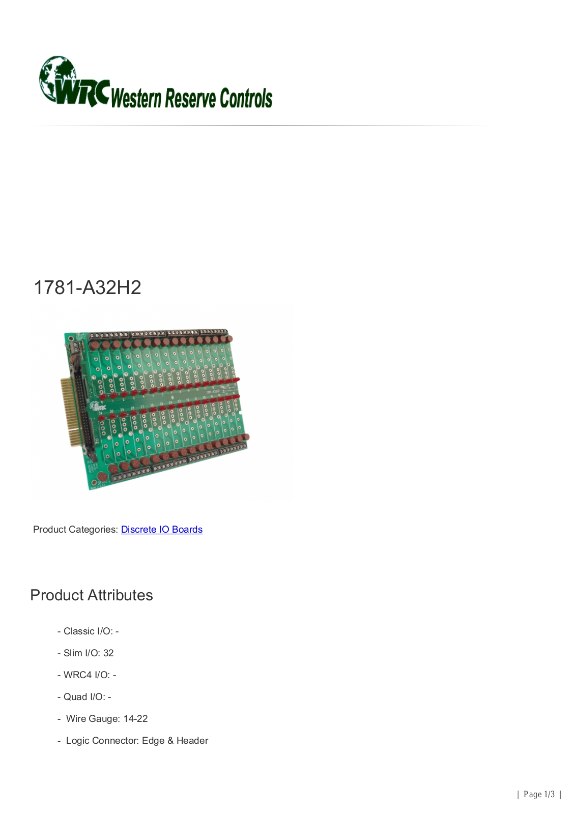 Western Reserve Controls 1781-A32H2 Data Sheet