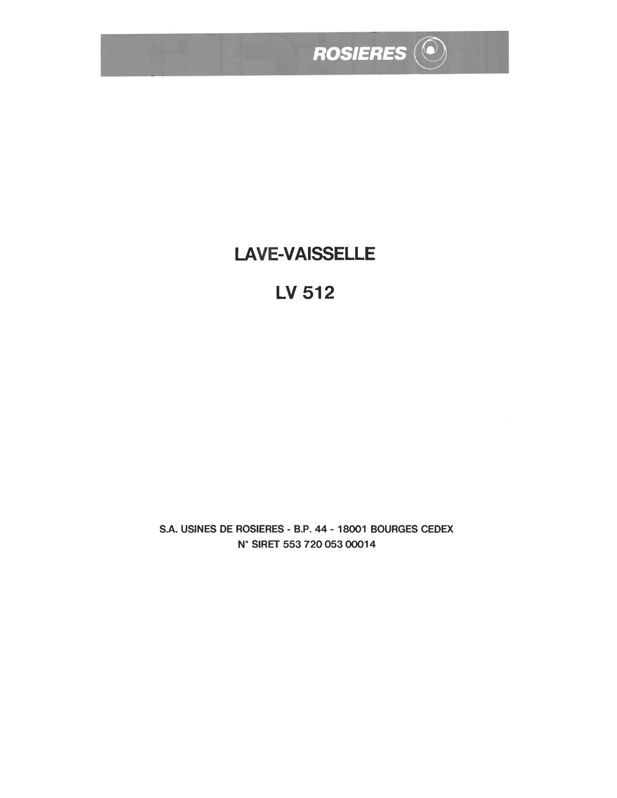 Rosieres LV 512 User Manual