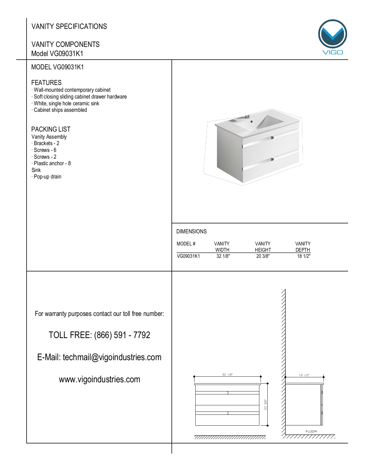 Vigo VG09031K1 User Manual