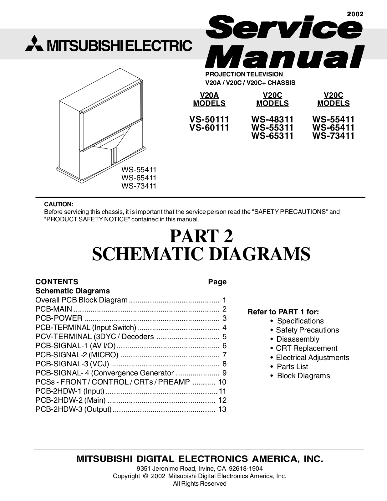 Mitsubishi WS-73411, WS-65311, WS-65411, WS-55311, VS-60111 Service manual