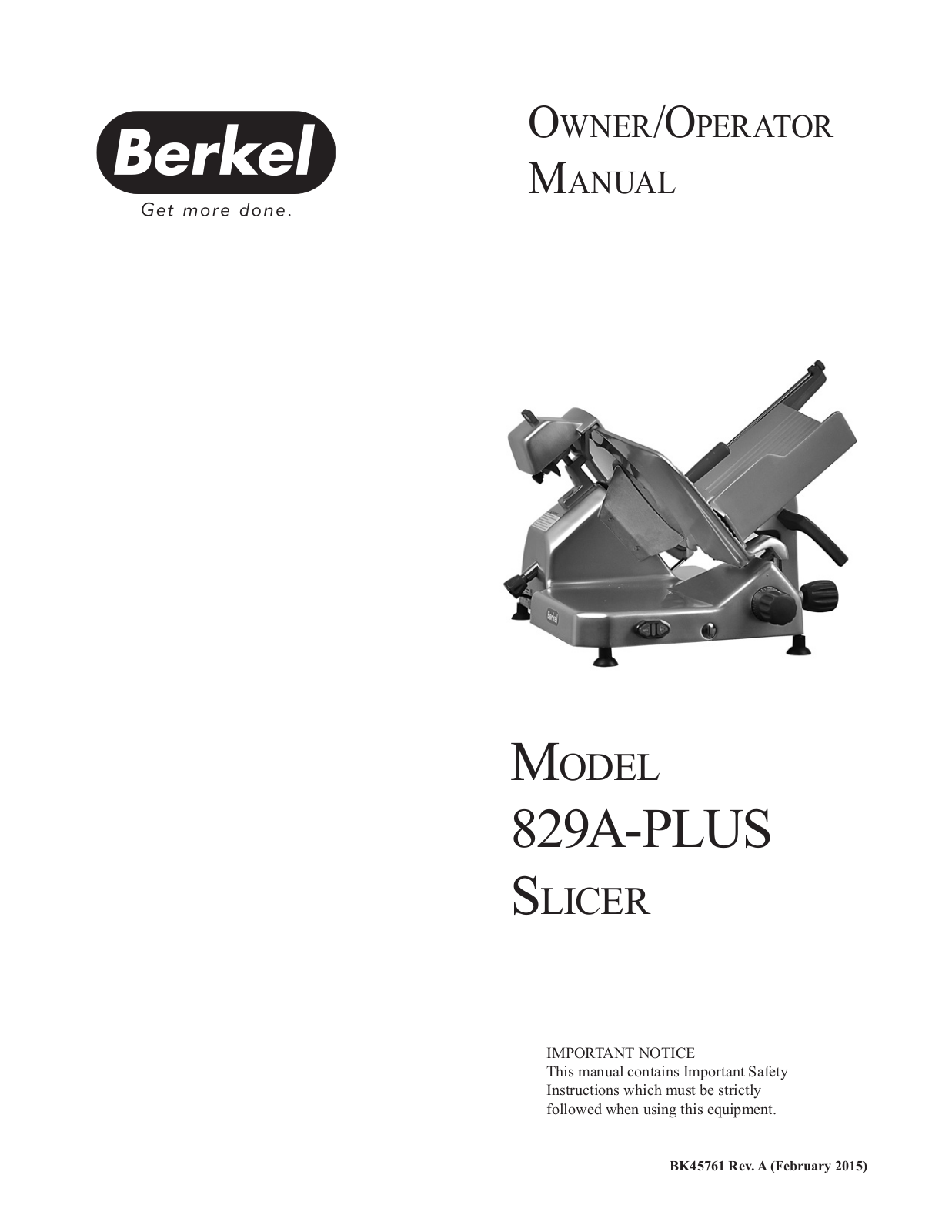 Berkel 829A-PLUS Operator’s Manual