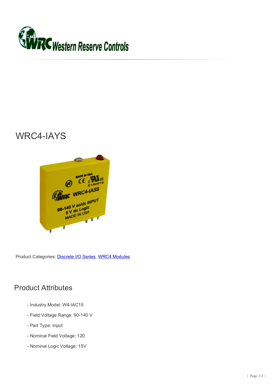 Western Reserve Controls WRC4-IAYS Data Sheet