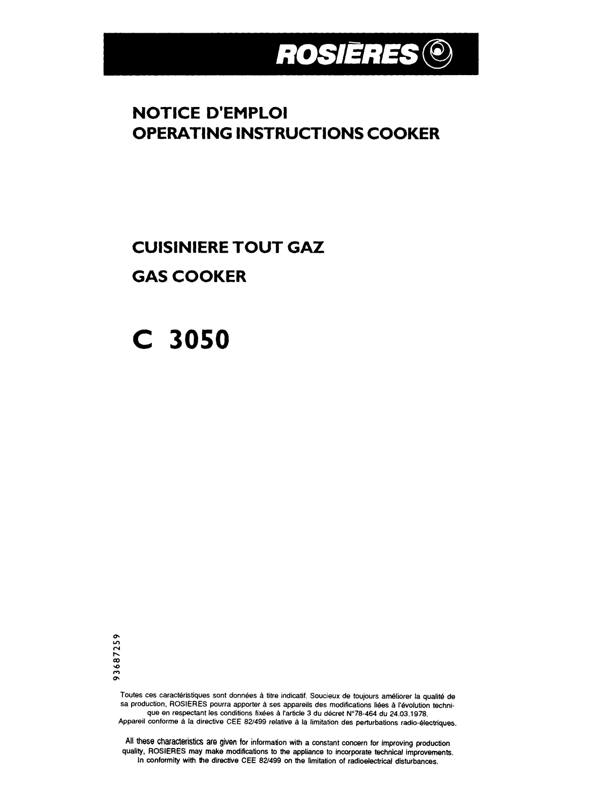 ROSIERES C 3050 User Manual