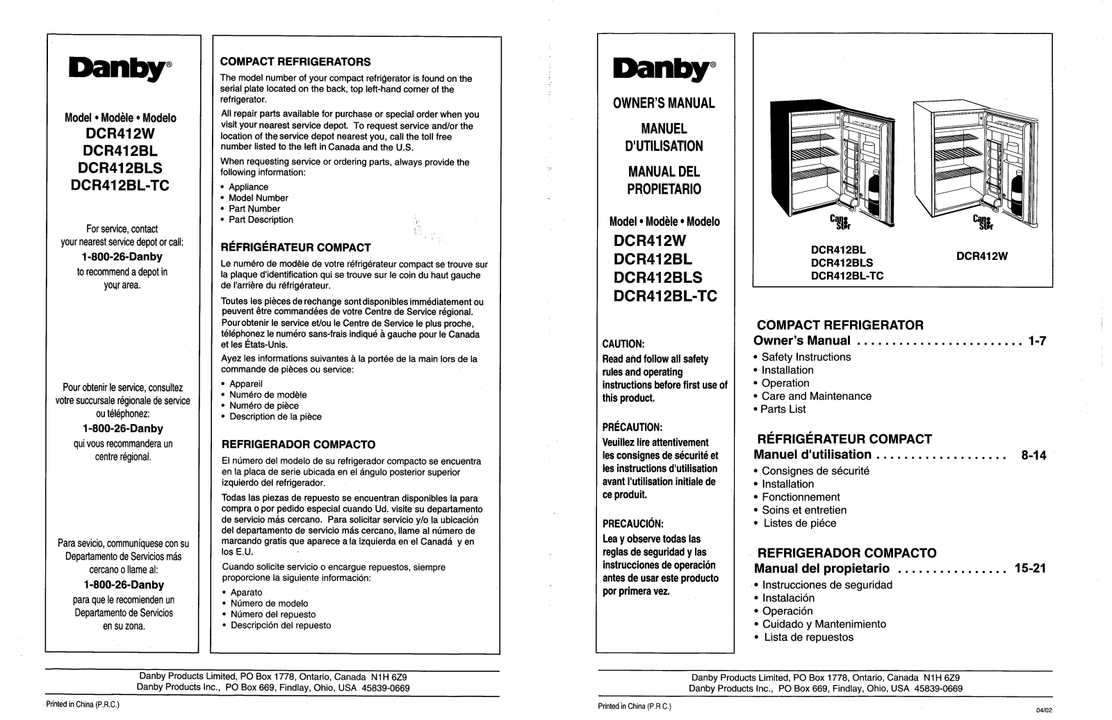 Danby DCR412W, DCR412BL-TC, DCR412BLS, DCR412BL User Manual