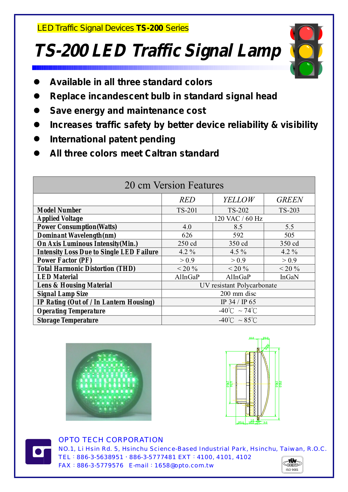 OPTO TECH CORPORATION TS-200 Datasheet