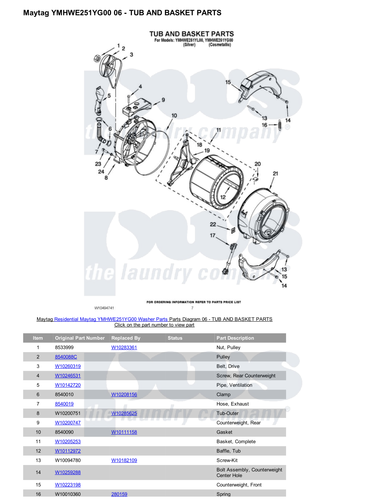 Maytag YMHWE251YG00 Parts Diagram