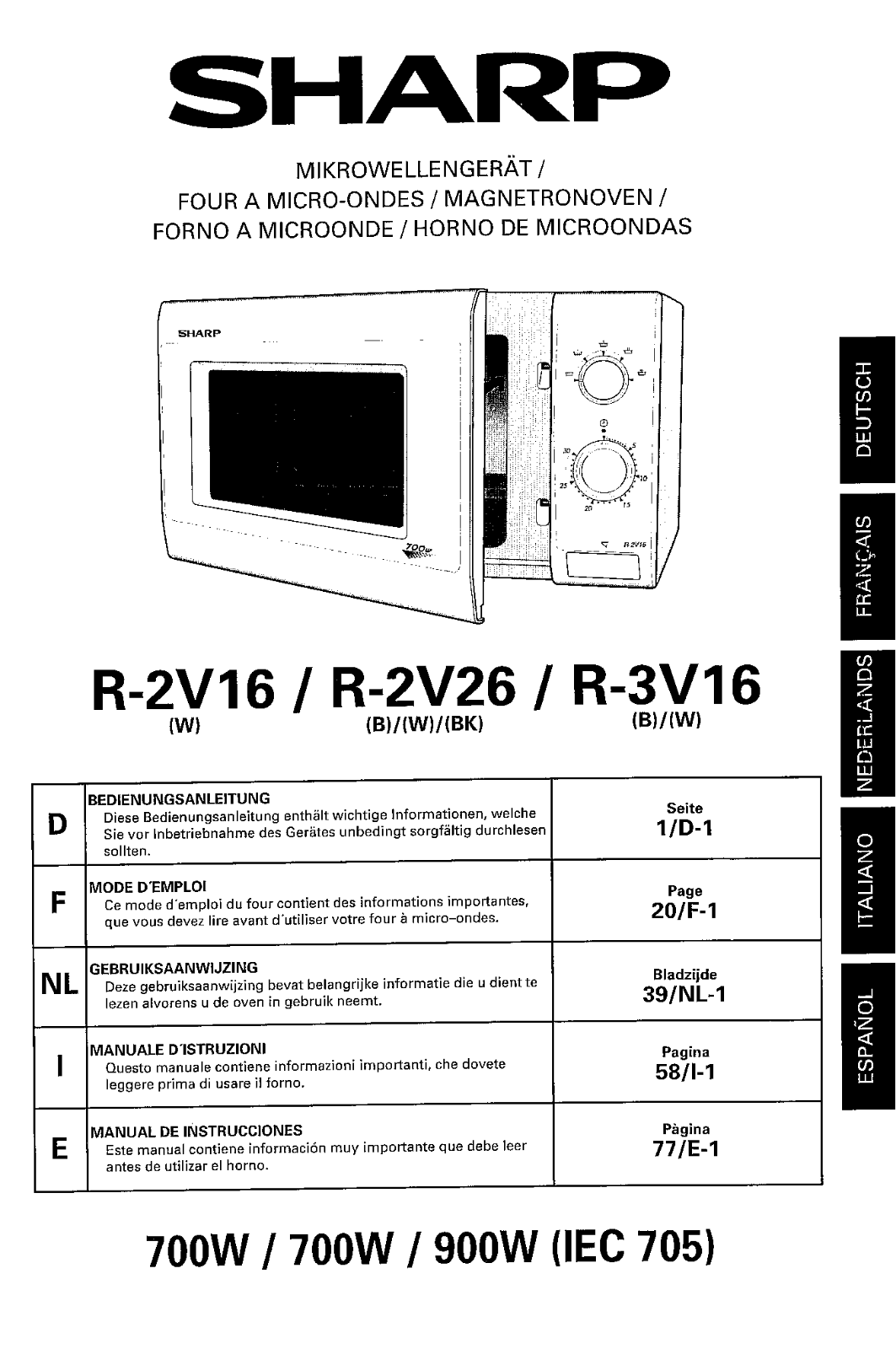 Sharp R-2V16, R-2V26, R-3V16 User Manual