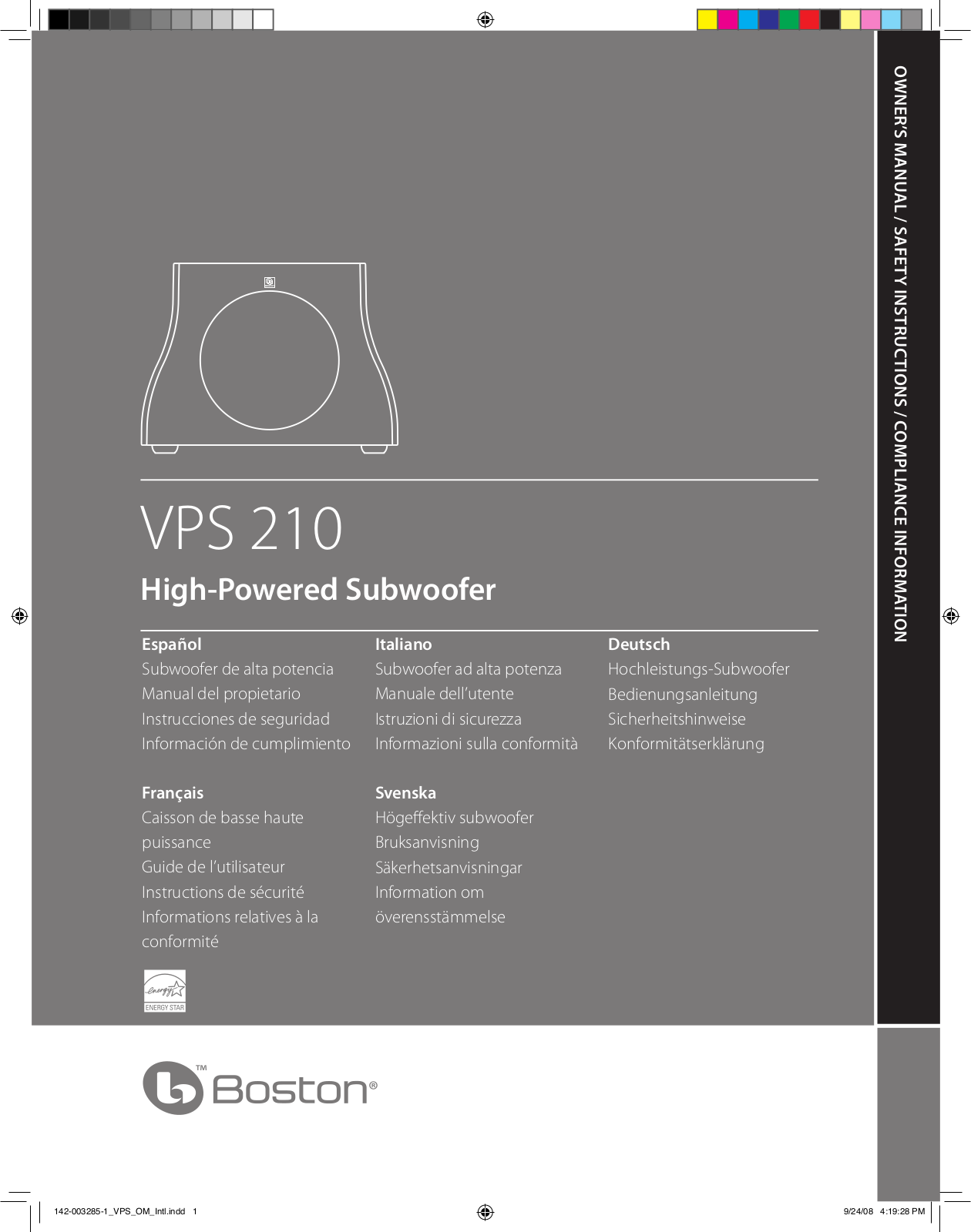 Boston Acoustics high-powered subwoofer User Manual