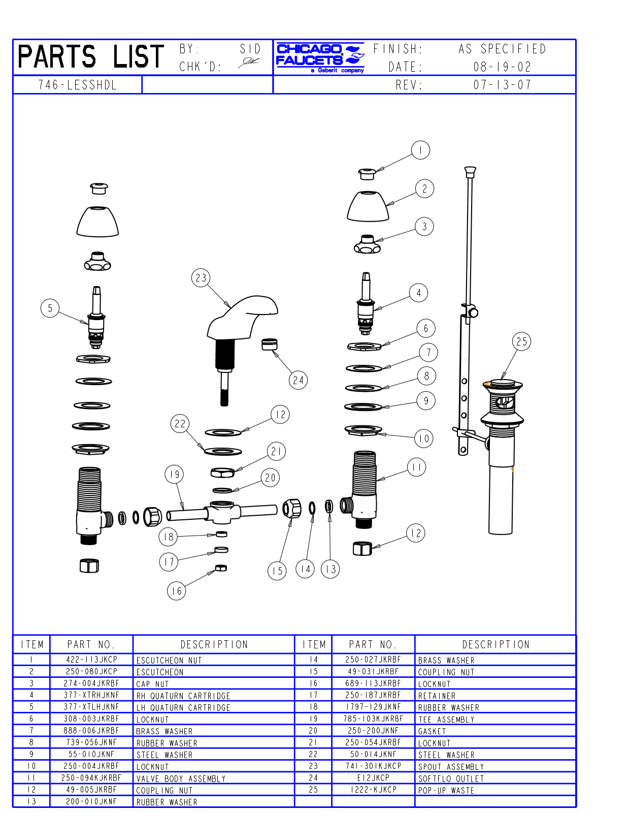 Chicago Faucet 746-LESSHDLCP Parts List