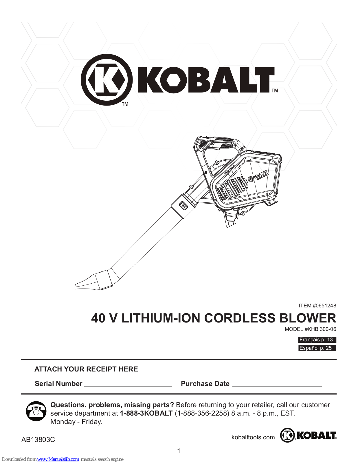 Kobalt KHB 300-06 User Instructions