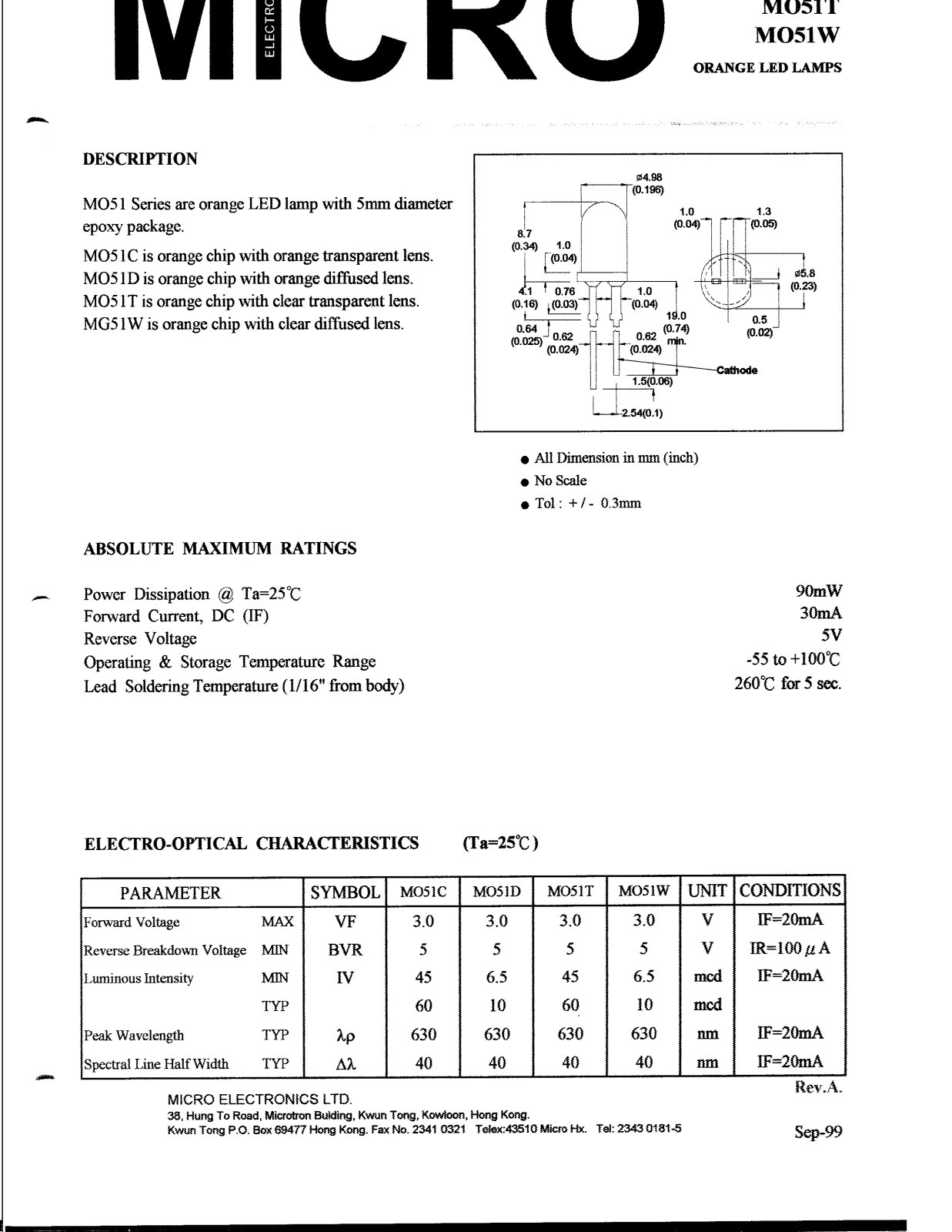 MICRO MO51T, MO51W Datasheet