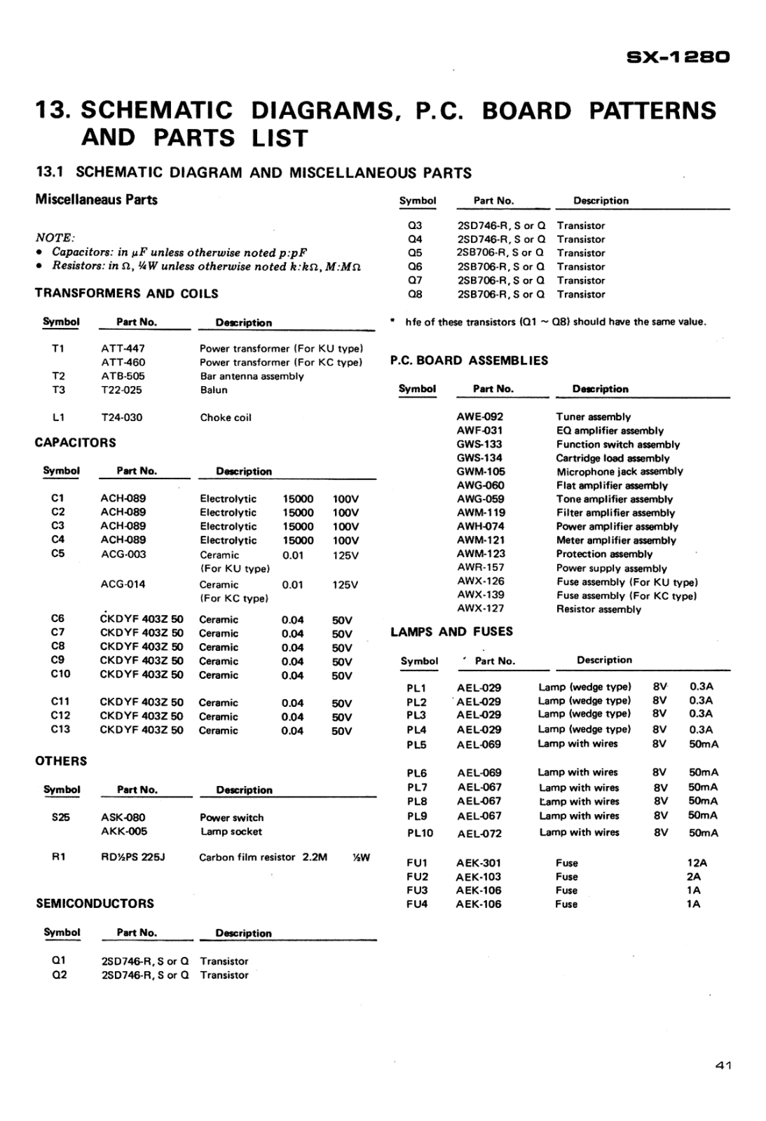 Pioneer SX-1280 Schematic