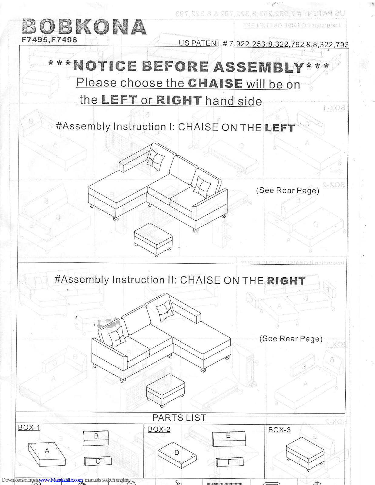 BOBKONA F7495, F7496 Assembly Instruction Manual