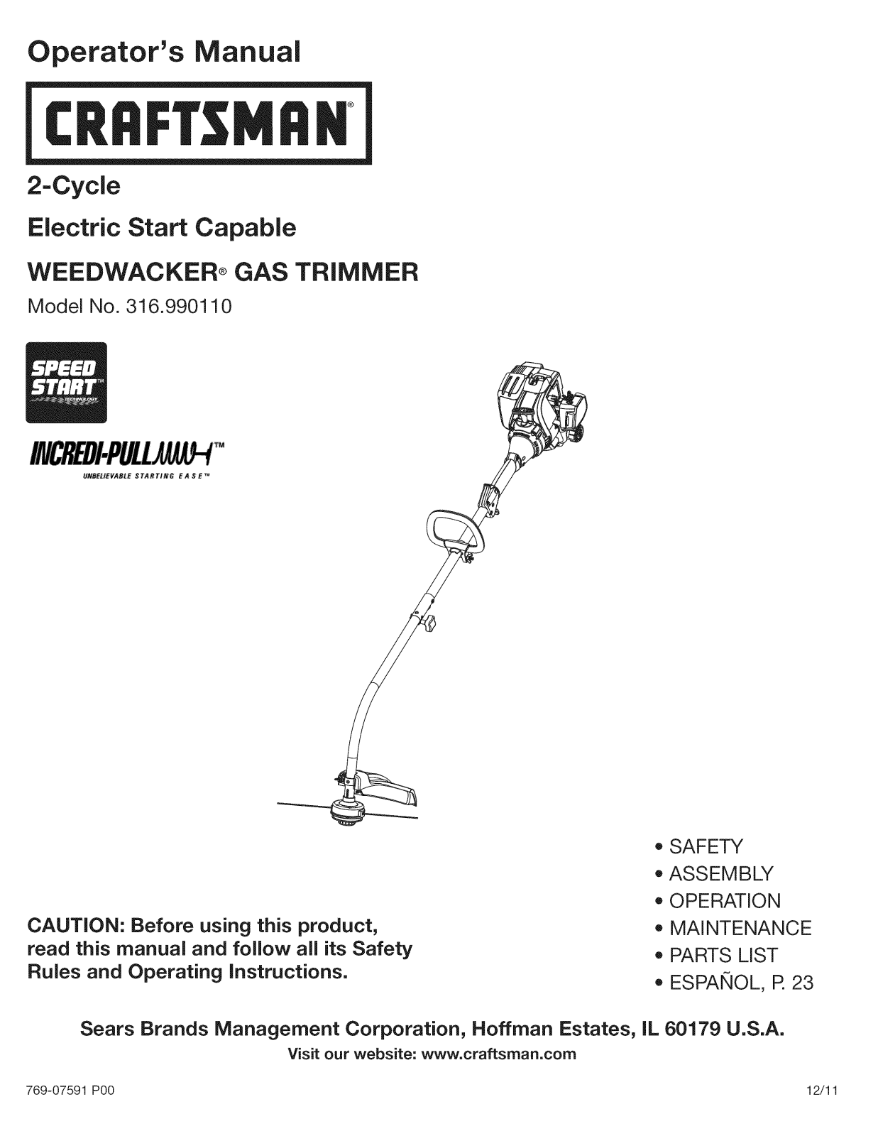 Craftsman 316990110 Owner’s Manual