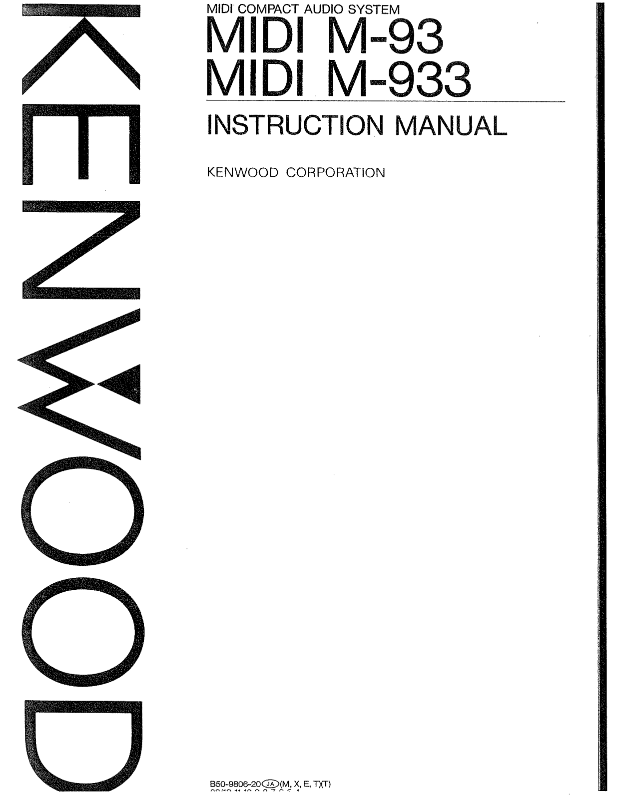 Kenwood X-93, T-93L, T-93, MIDI M-933, MIDI M-93 Owner's Manual